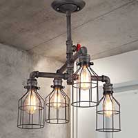Vintage Cage Pendant Light Wade of Galvanized metal Pipes, Cage Lanterns and Edison Bulbs